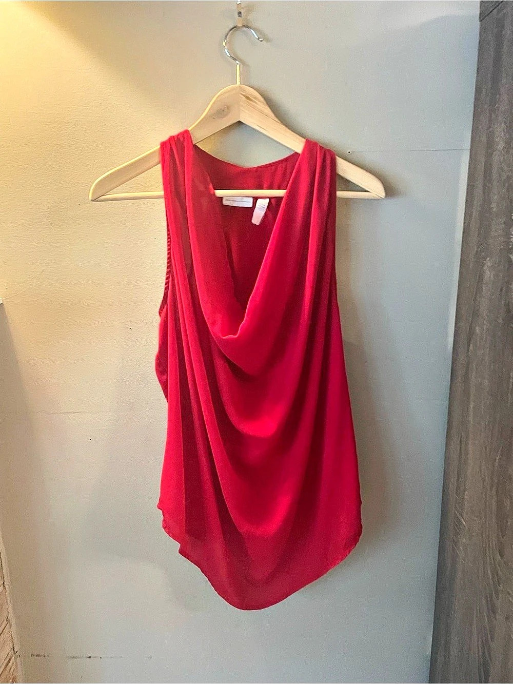 New York & Company Red Draped Neck Tank Top